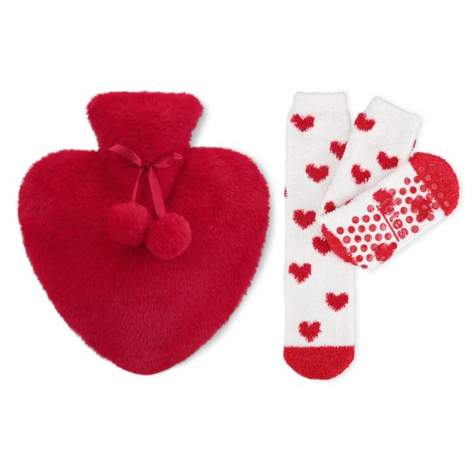 totes Heart Hot Water Bottle & Cosy Sock Gift Set Red
